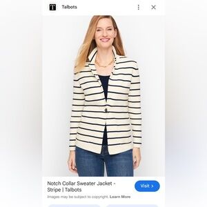 Talbots Cream and Black Striped Blazer | Size Large